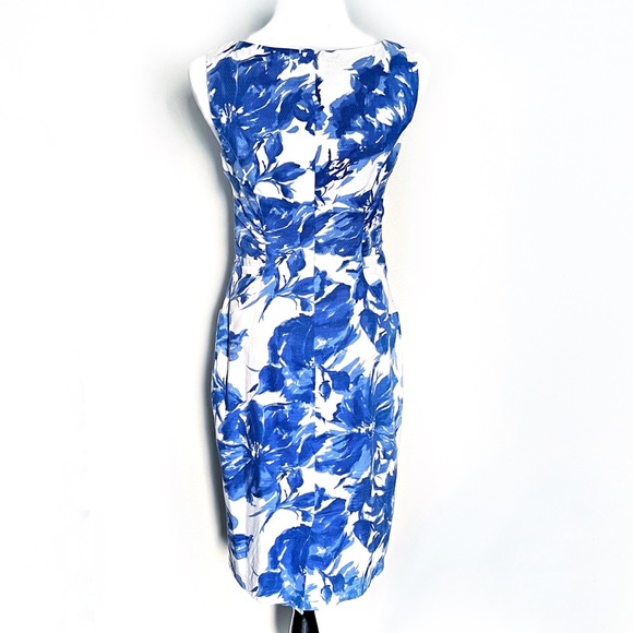 ADRIANNA PAPELL BLUE WHITE FLORAL SHEATH SLEEVELESS LINED KNEE LENGTH DR… - Picture 8 of 16